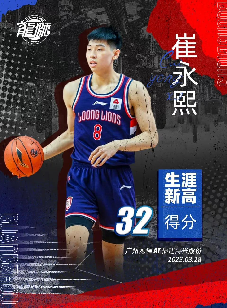 崔永熙32分创新高 入选人才库后更亮眼

CBA常规赛，广州男篮以115比100(2)