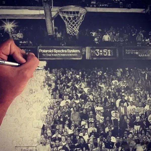 牛逼！国外一名艺术家耗时250个小时，纯手工画出篮球之神迈克尔乔丹在扣篮大赛上的(4)
