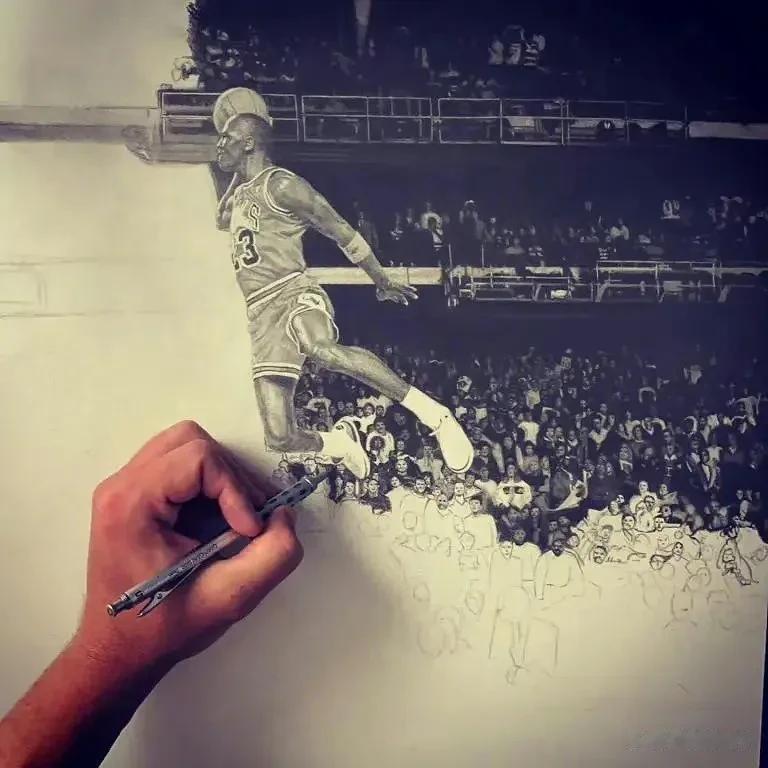 牛逼！国外一名艺术家耗时250个小时，纯手工画出篮球之神迈克尔乔丹在扣篮大赛上的(6)
