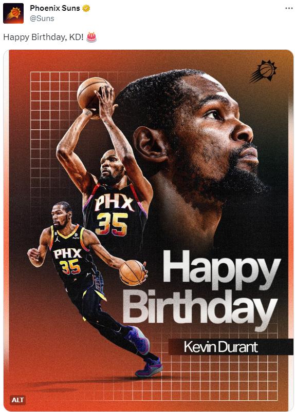 杜兰特35岁生日快乐！NBA和太阳官方祝贺 美媒晒其历史唯一成就(2)