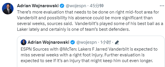 湖人坏消息：范德彪右脚受伤预计伤停数周 恐接受手术导致赛季报销(2)