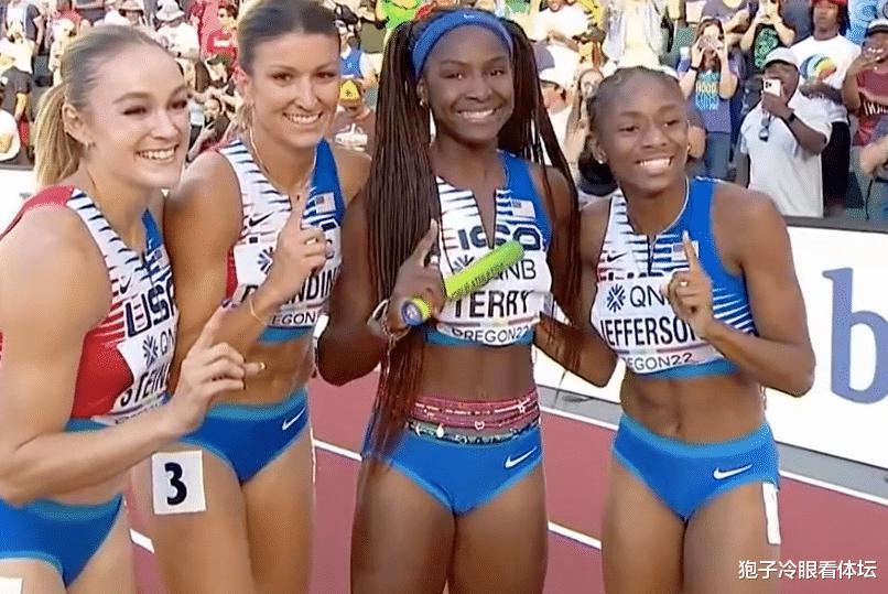 赢0.04秒！美国女子接力夺冠 牙买加梦之队爆大冷 百米前3组队丢金(2)
