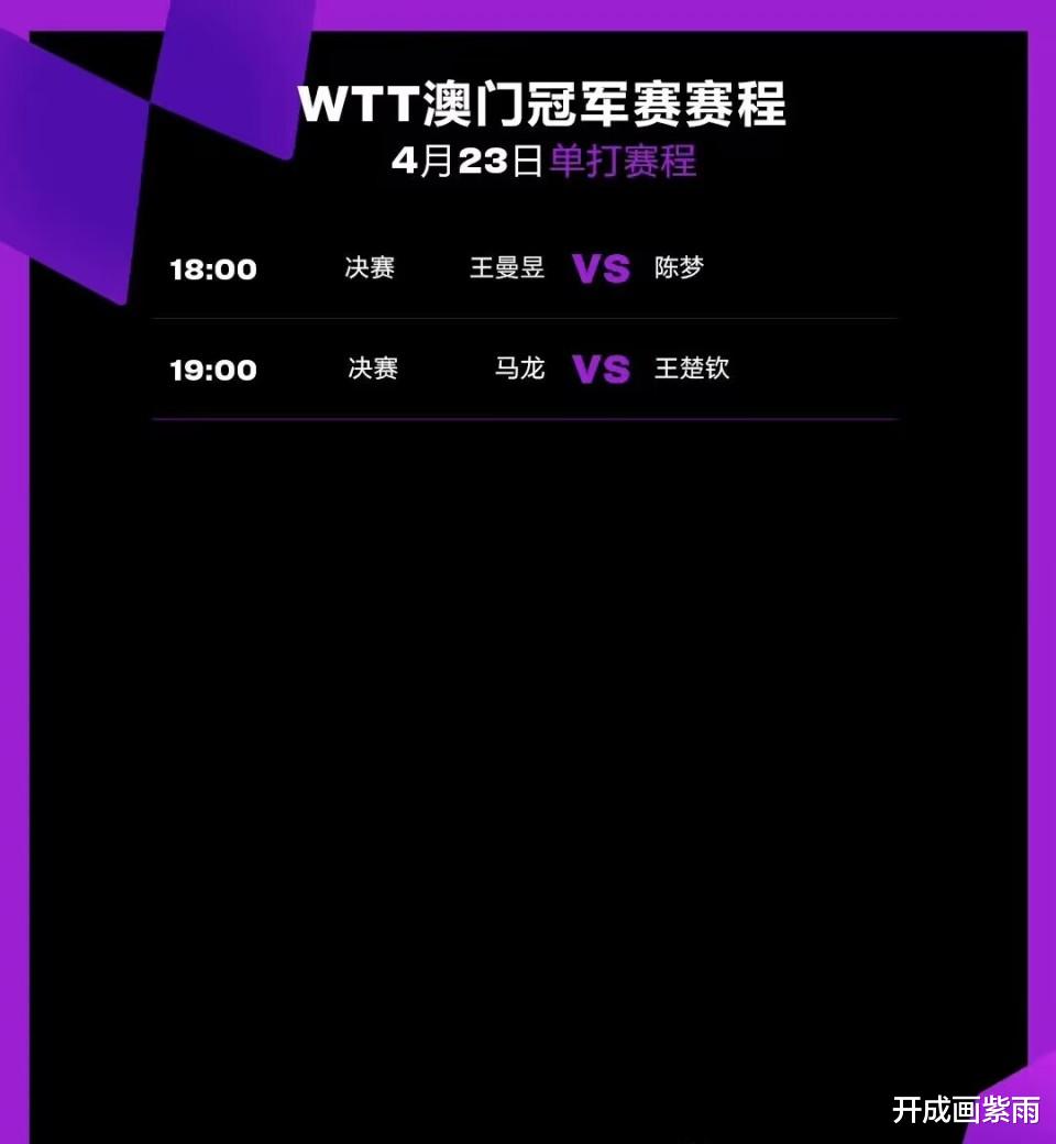 央视直播+WTT澳门冠军赛最后比赛日：王曼昱VS陈梦，王楚钦VS马龙(4)