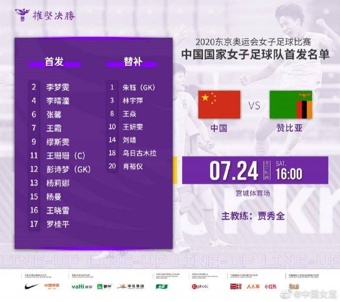 [奥运会女足]中国女足生死战对阵赞比亚,首发出炉!(1)