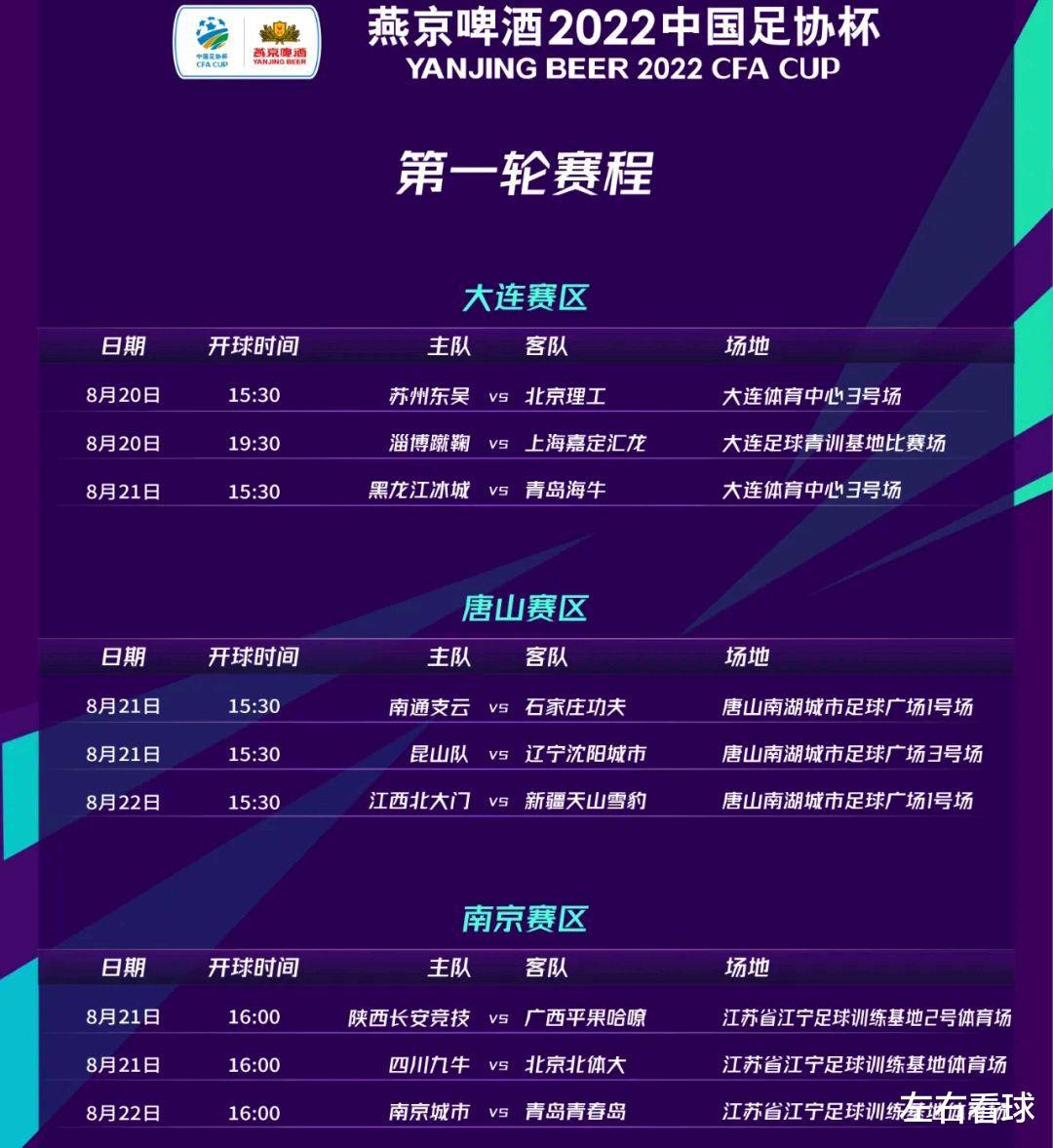 全民足球来了。2022中国足协杯第一轮赛程公布！(1)