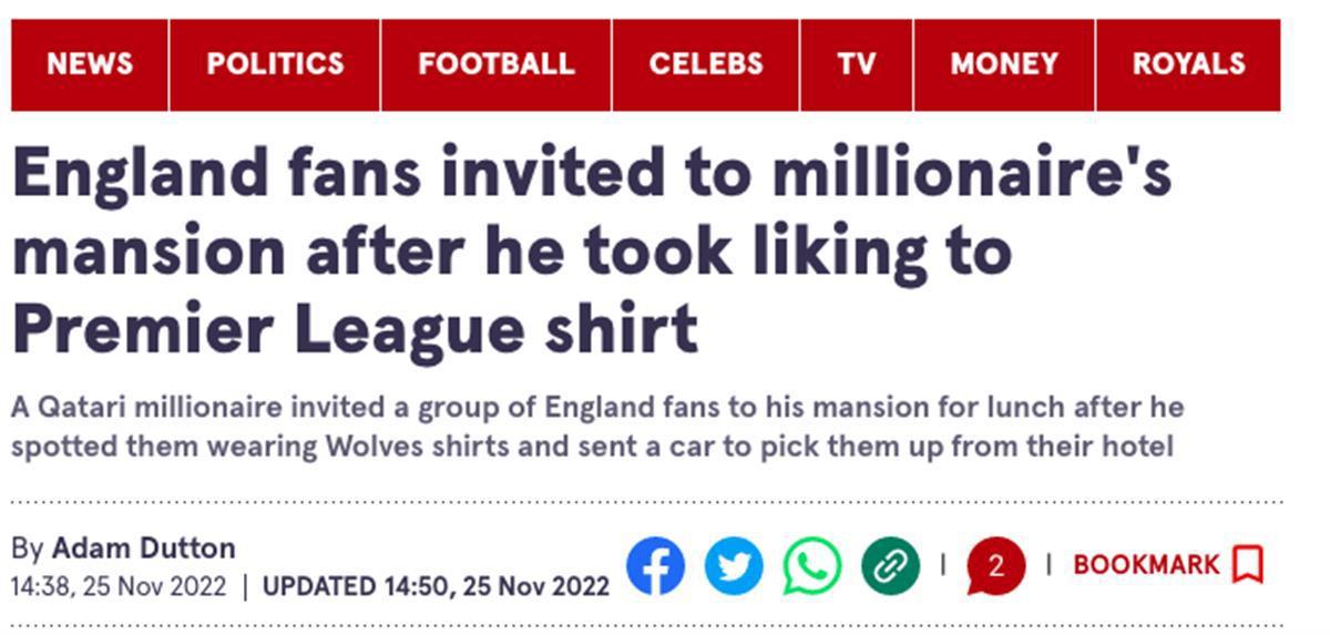 卡塔尔富豪邀请英格兰球迷来家中吃饭，双方因一件球衣结缘(2)