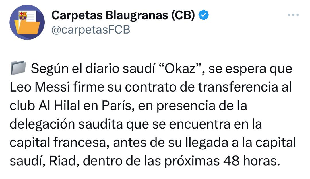 沙特媒体Okaz：梅西预计将在巴黎的沙特代表团见证下，与利雅得新月签下合同，完成(3)