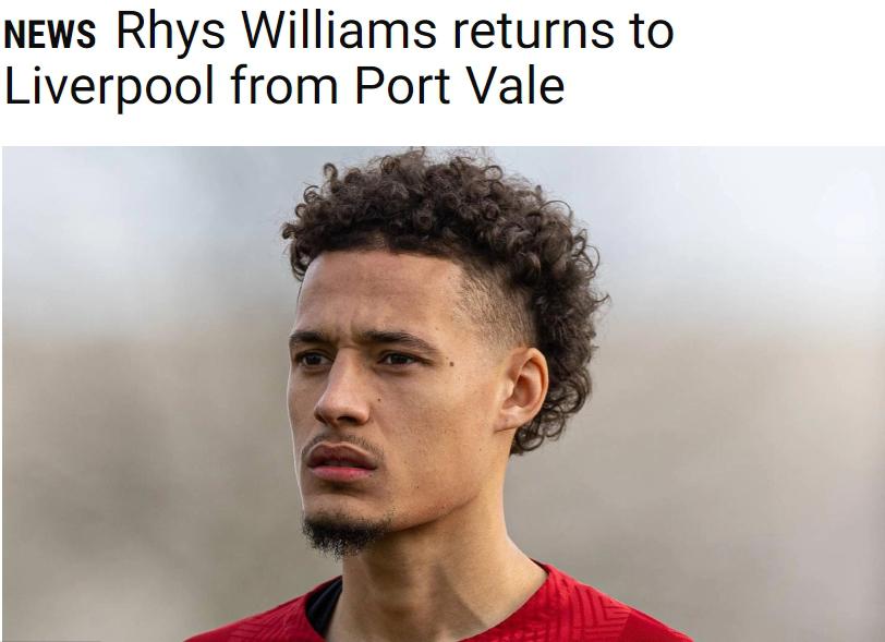 官方：由于伤病，里斯-威廉姆斯提前结束租借回归利物浦(1)